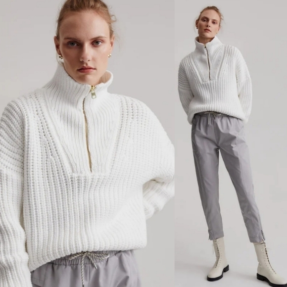 New Varley Natalia Half-Zip Long Sleeve Oversized White Pullover Sweater NWT Med - Picture 1 of 17